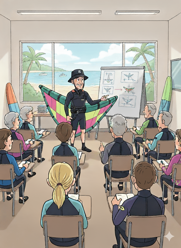 A teacher explains wing foiling