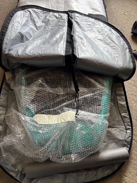 Bubble wrap and day bag for board
