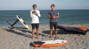 Damian Leroy and Gwen Le Tutor explaining wing foiling in a you tube video