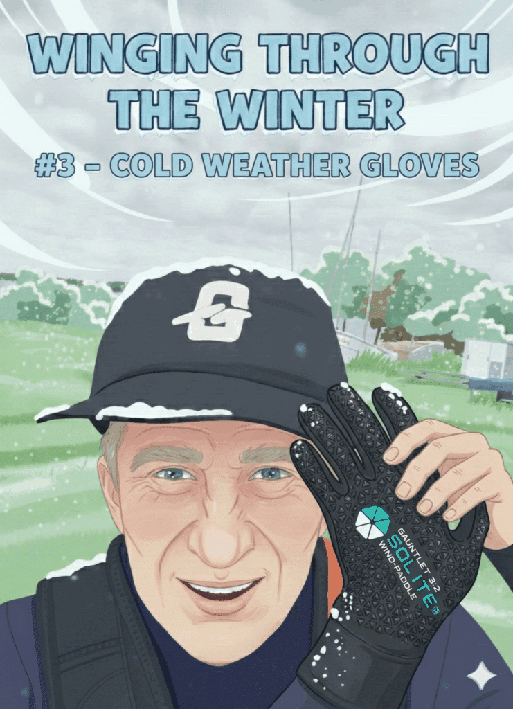 Cartoon winger in cold conditions with glove on